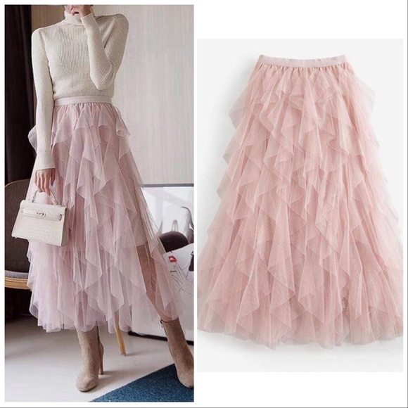 VICI /Allegro/ Ruffle Tulle Pink Midi Skirt NWT’s - Picture 2 of 9